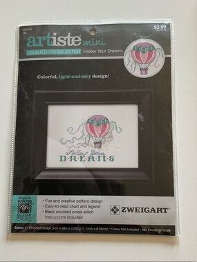 Zweigart Follow Your Dreams Hot Air Balloon Cross-Stitch Kit - Pink & Green